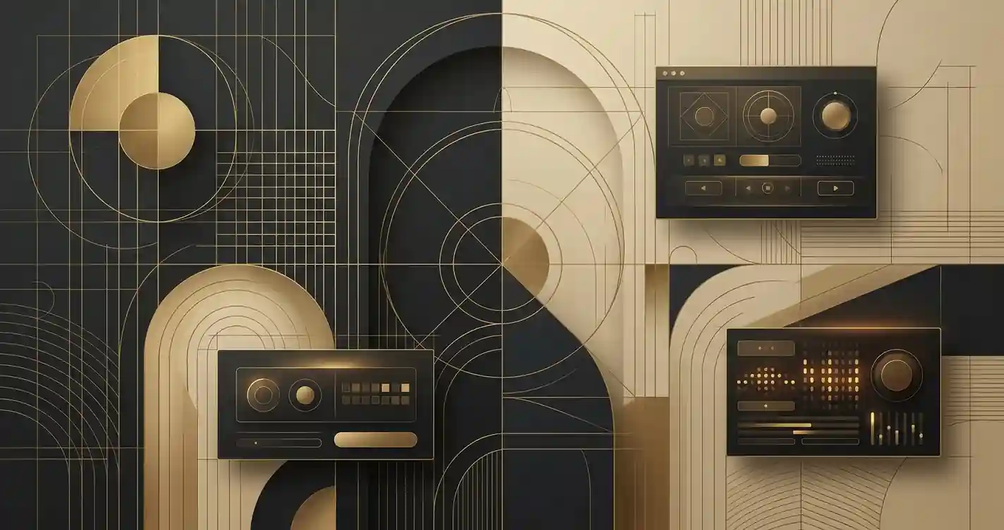 Editorial gold geometric illustration representing DaVinci's Gold casino for UK readers